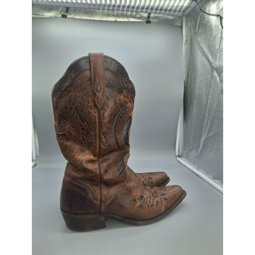 J.B. Dillon Leather Winged Cross Embroidered  Boots 10-D Brown JBM2218 Western